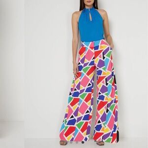 Colorful Geometric Women's High Waisted Wide Leg Pants Large